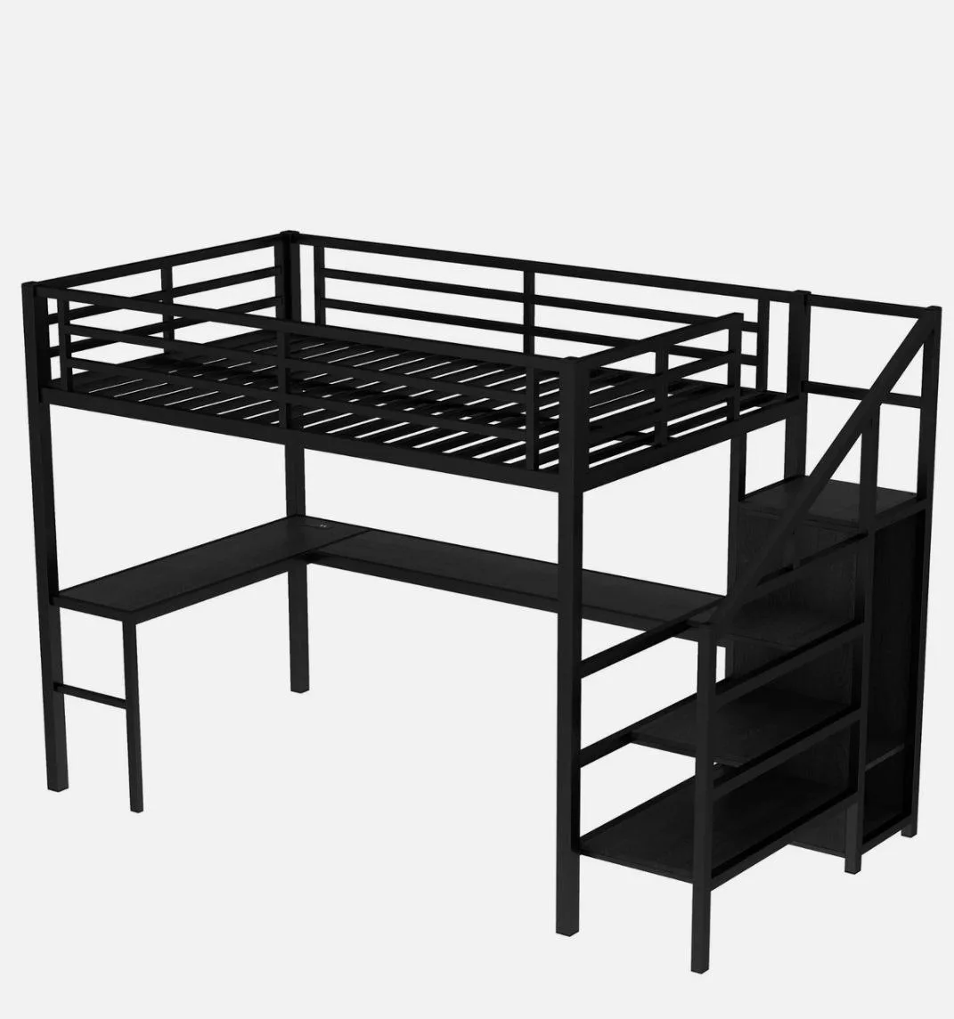 Full Size Loft Bed with Desk & Stairs - Black Metal Frame image indicator(5)