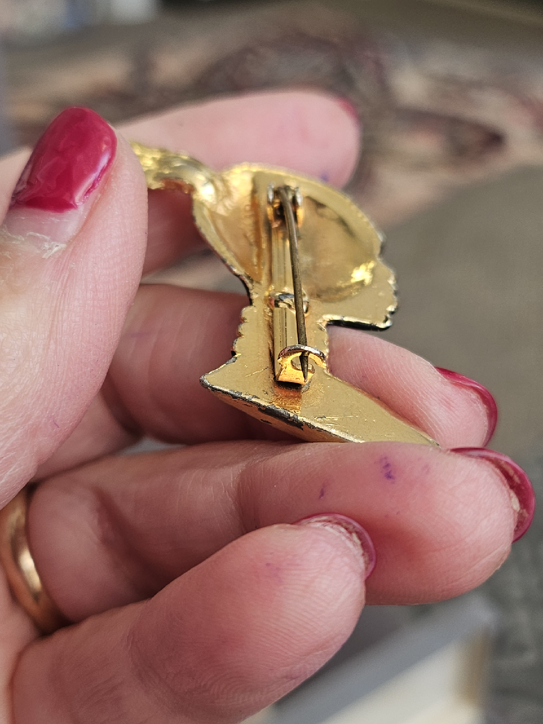 Vintage African Woman Head Brooch - Gold & Black - photo 5