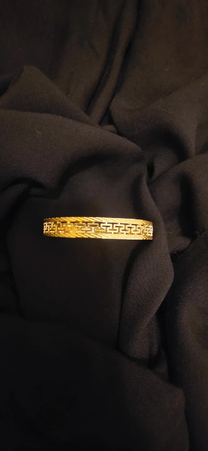 Gold Tone Greek Key Bangle Bracelet (fashion brand design) image indicator(2)