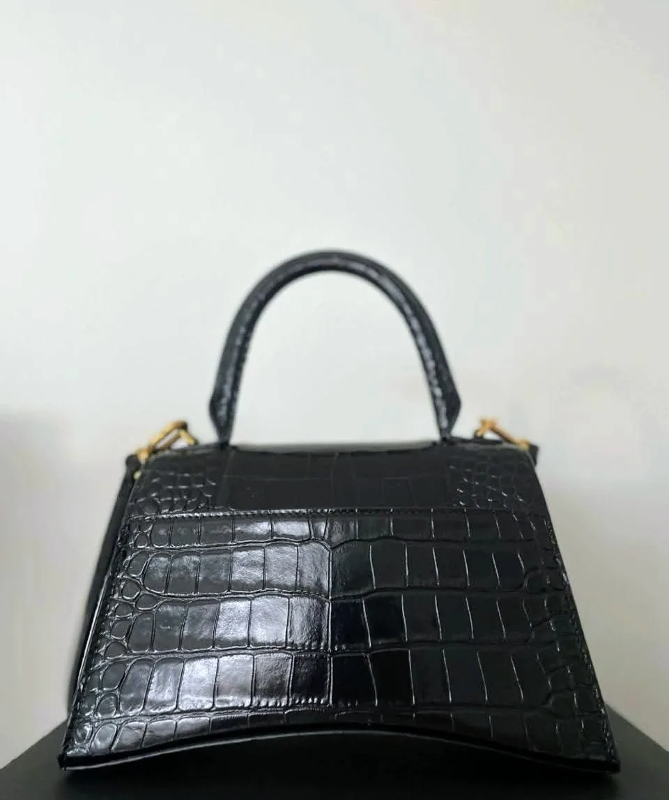 Authentic Balenciaga Hourglass Black Croc Embossed Bag image indicator(3)