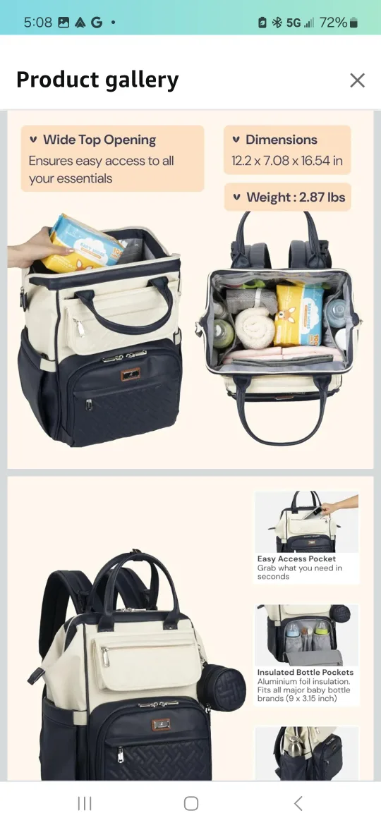 BabbleRoo Leather Diaper Bag Backpack - Blueberry Cream image indicator(3)