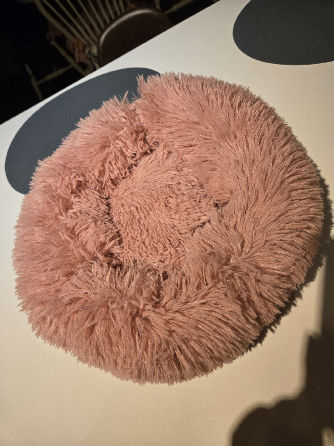 Pink Furry Round Pet Bed