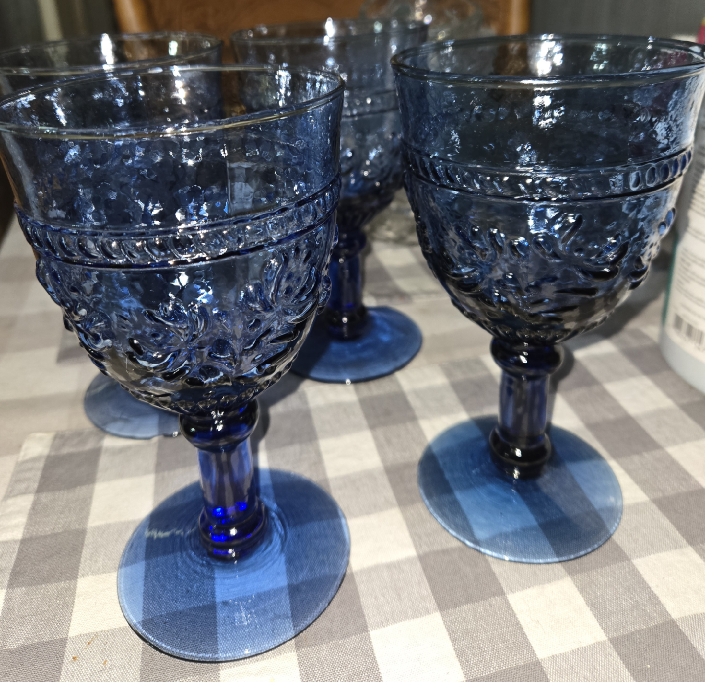 9 Blue Embossed Goblets - photo 2