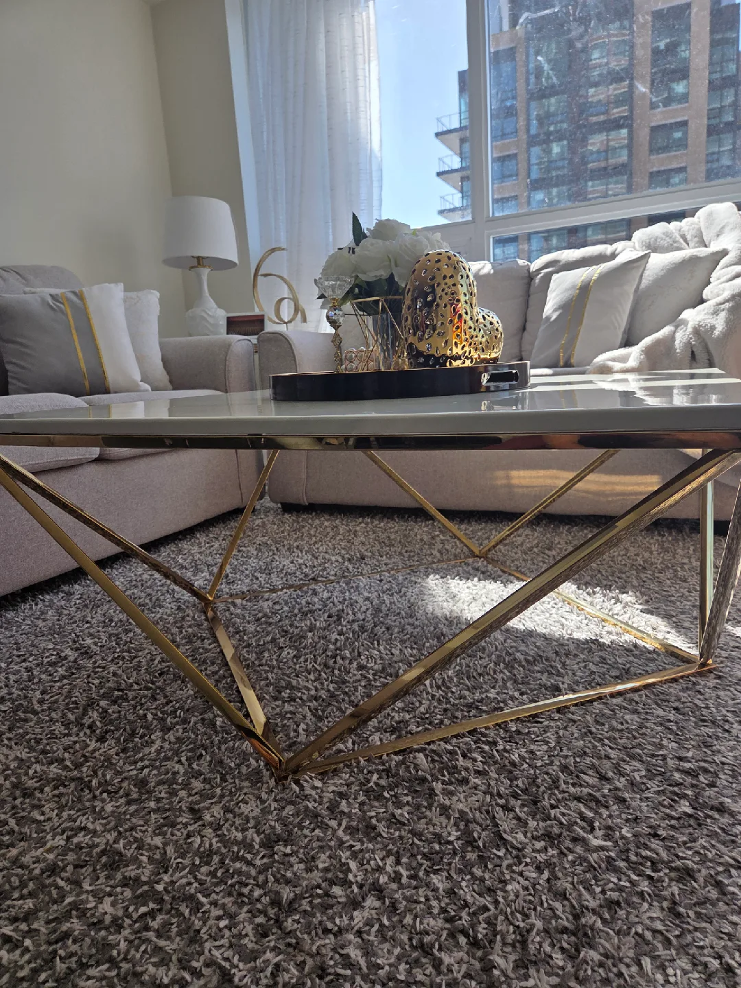 Modern Coffee Table - White Top, Gold Frame image indicator(3)