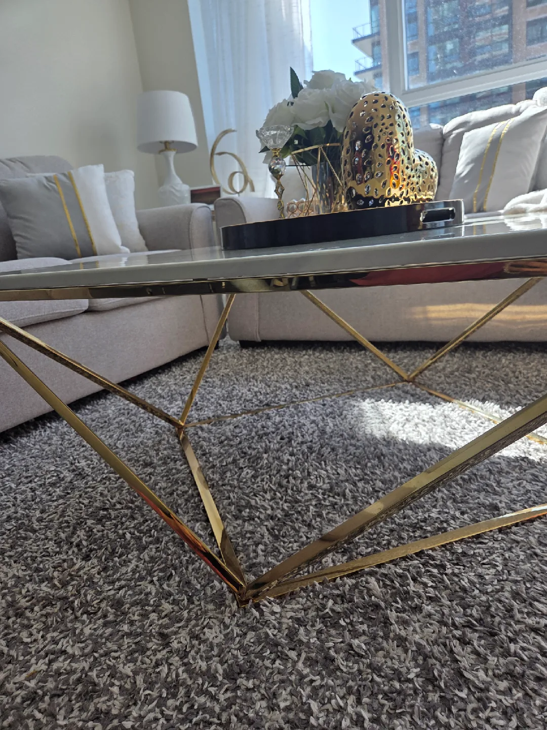 Modern Coffee Table - White Top, Gold Frame image indicator(4)