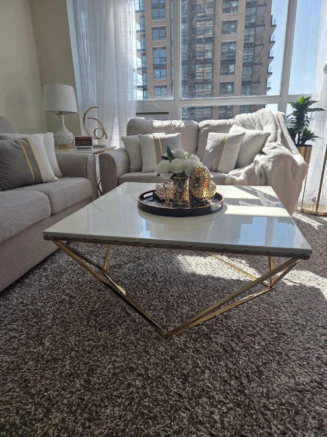 Modern Coffee Table - White Top, Gold Frame image indicator(6)