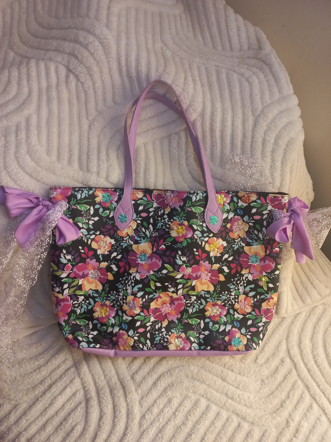 Floral Tote Bag with Bows