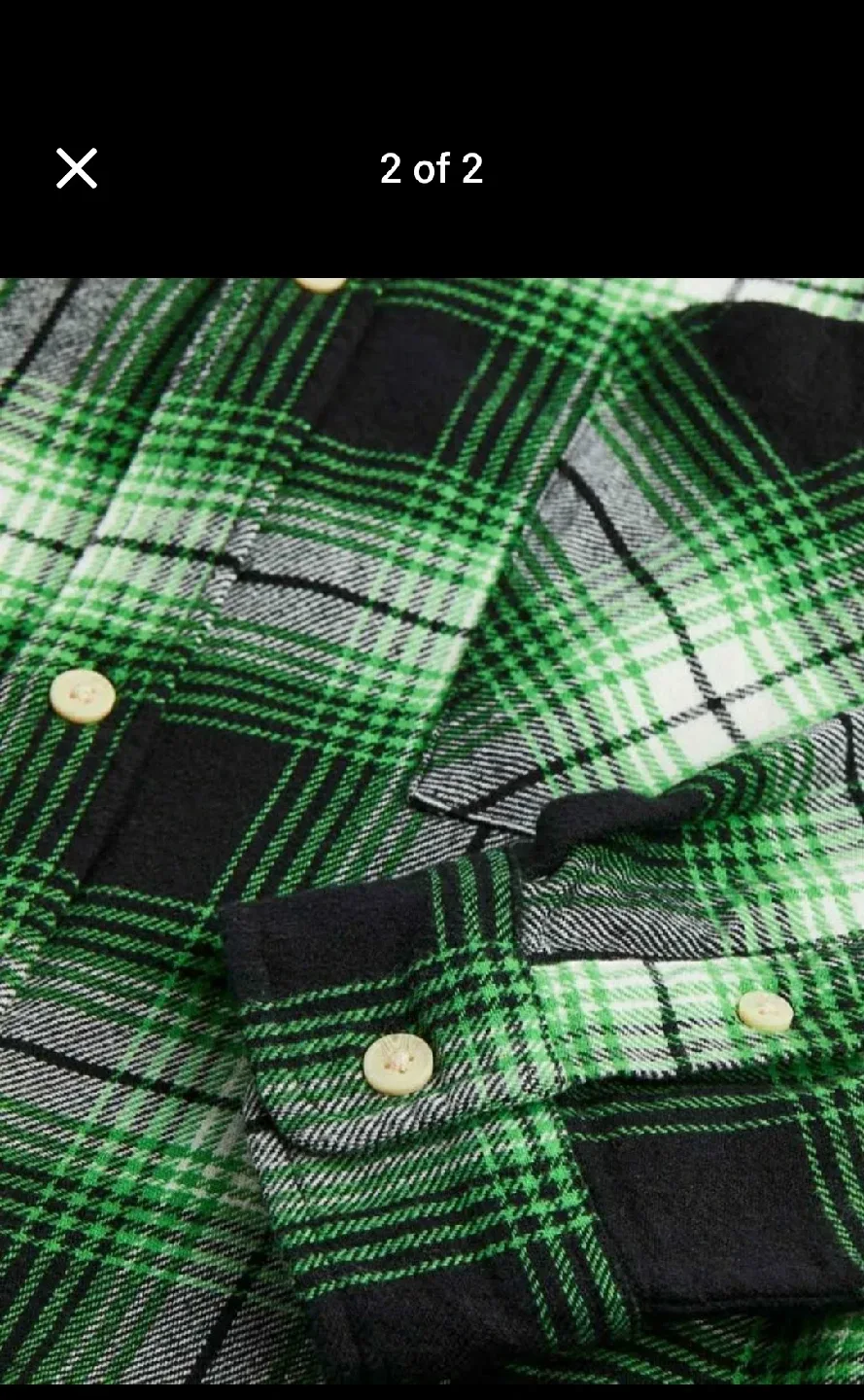 H&M Green Plaid Flannel Shirt image indicator(2)