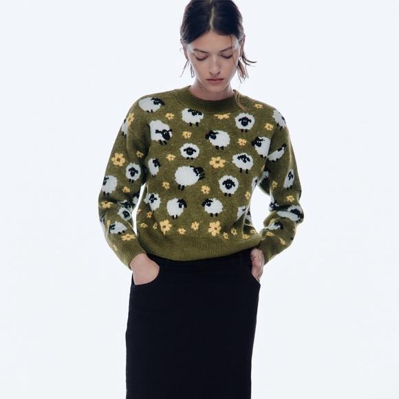 Zara Sheep Print Sweater - Size M