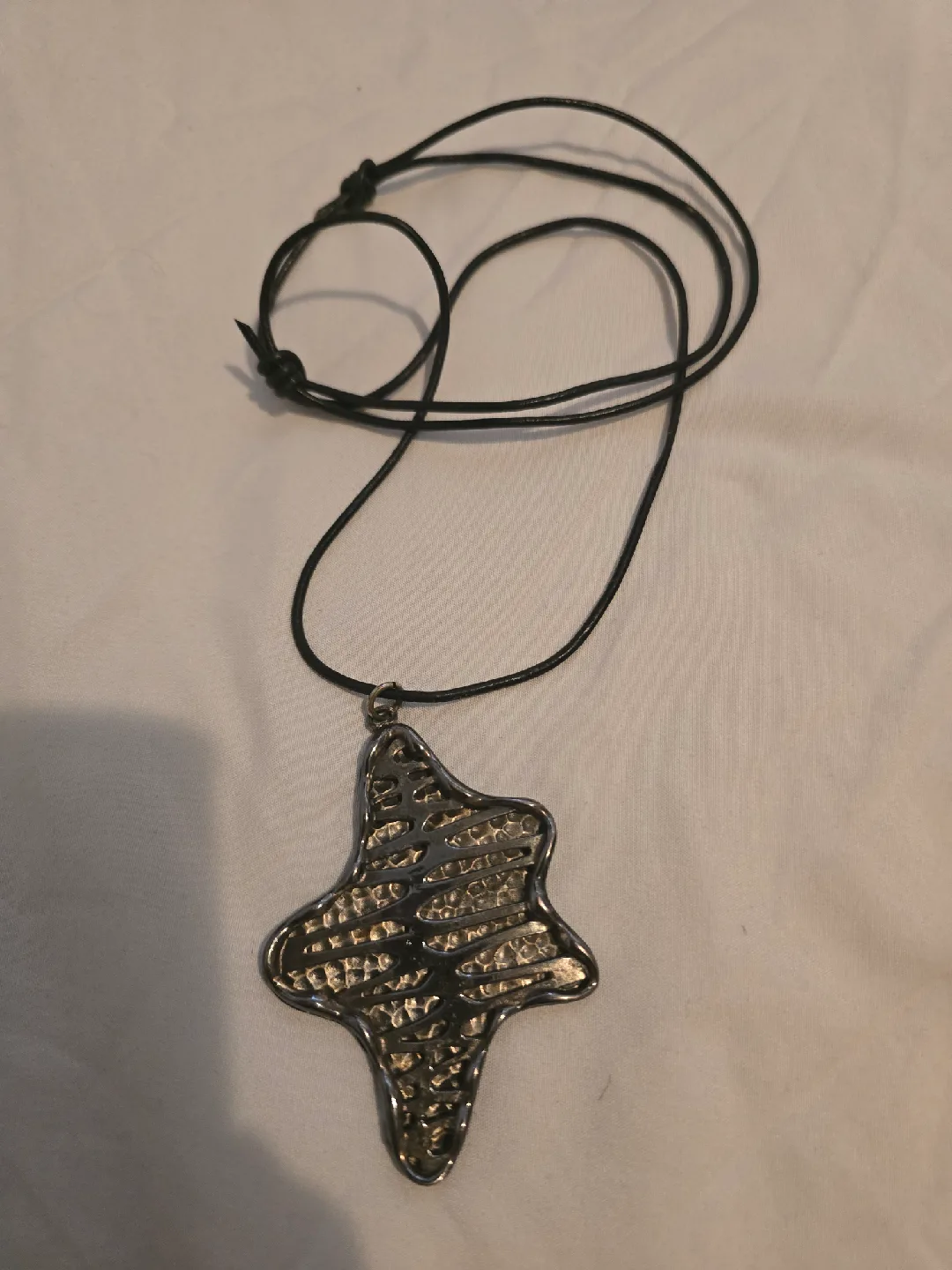 Vintage 1970s Coro Abstract, 3-D Antiqued Silver Metal Pendant thumbnail