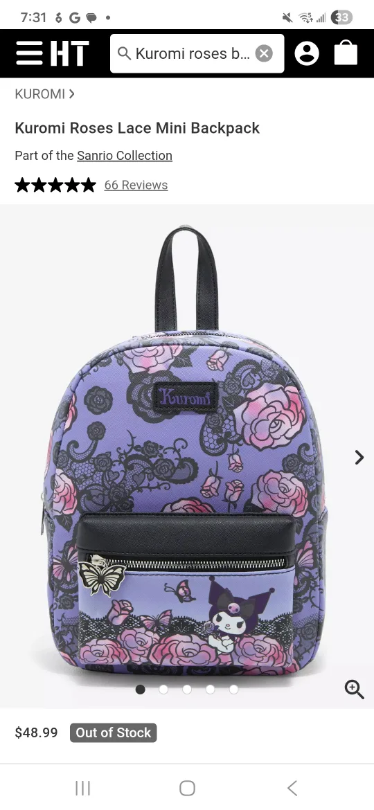 PURPLE Kuromi Roses Lace Mini Backpack image indicator(2)