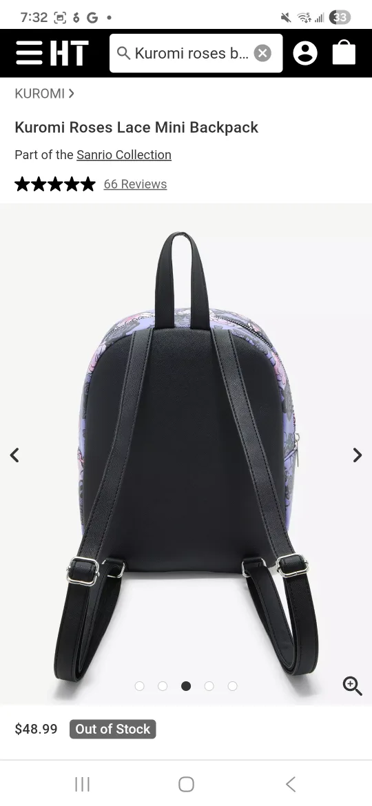 PURPLE Kuromi Roses Lace Mini Backpack image indicator(4)