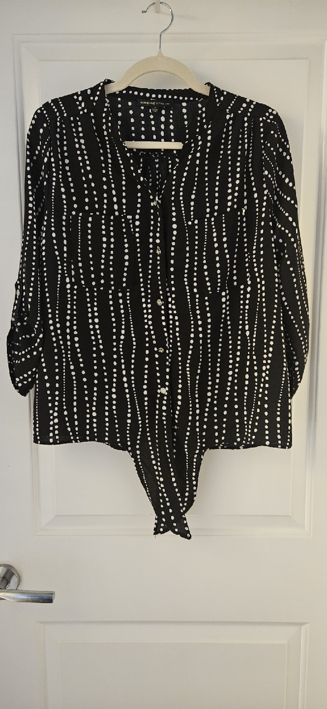 Adrienne Vittadini Black & White Tie-Front Blouse - Size S - photo 4