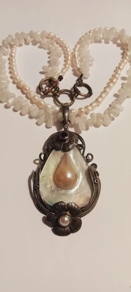 One of a Kind Sterling Silver 925 Pearl Pendant Necklace image indicator(2)