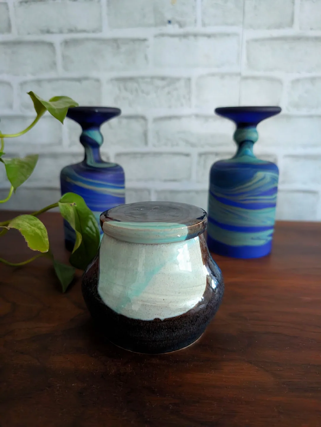 Handmade Ceramic Wineglasses & Jar Set image indicator(3)