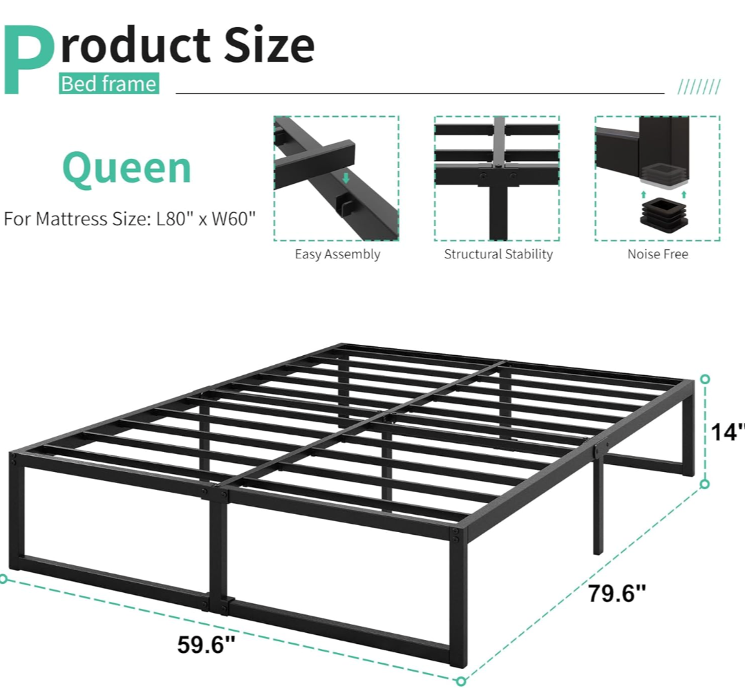 Queen Bed Frame - Metal Platform Bed - photo 2