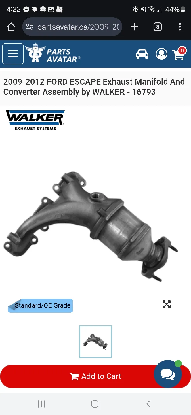 WALKER Exhaust Manifold for Ford Escape 2009-2012