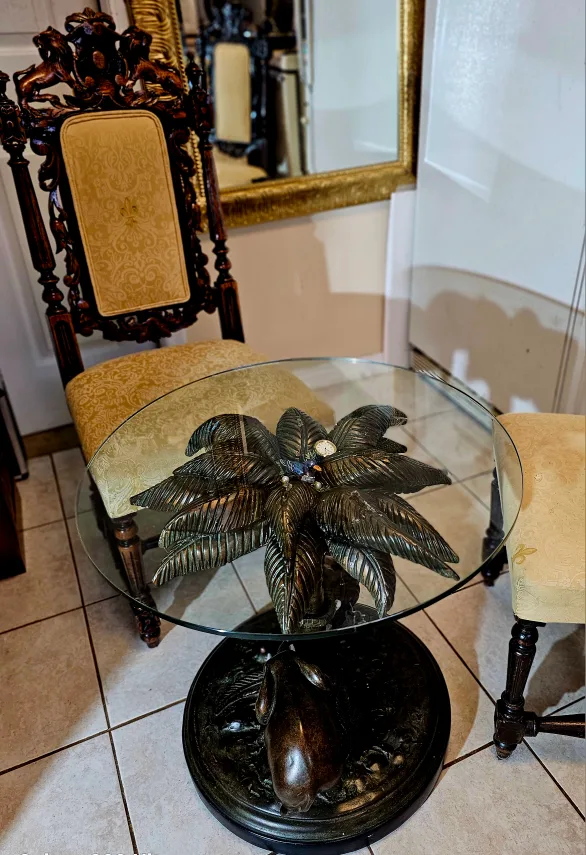 Unique Palm Tree Glass Top Table thumbnail
