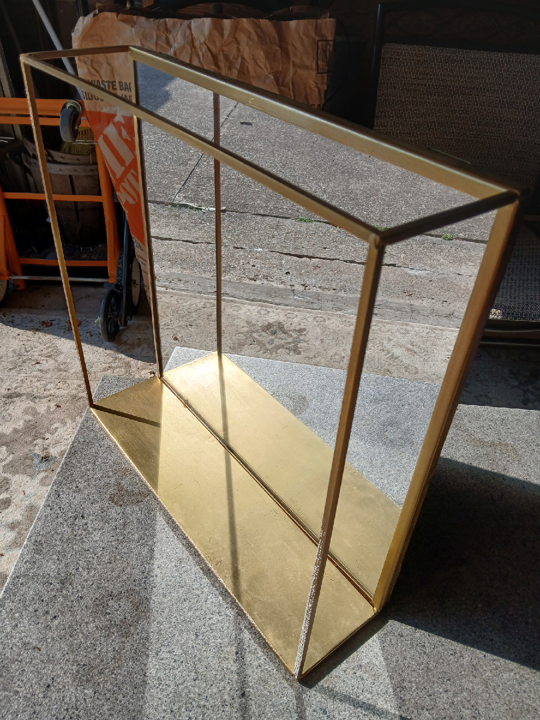 Gold Metal Framed Wall Shelf with Mirror - photo 3