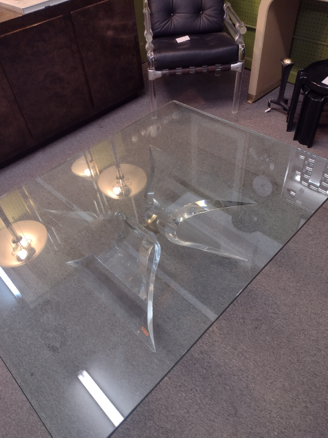 Vintage Coffee Glass Table with Lucite Base - photo 5