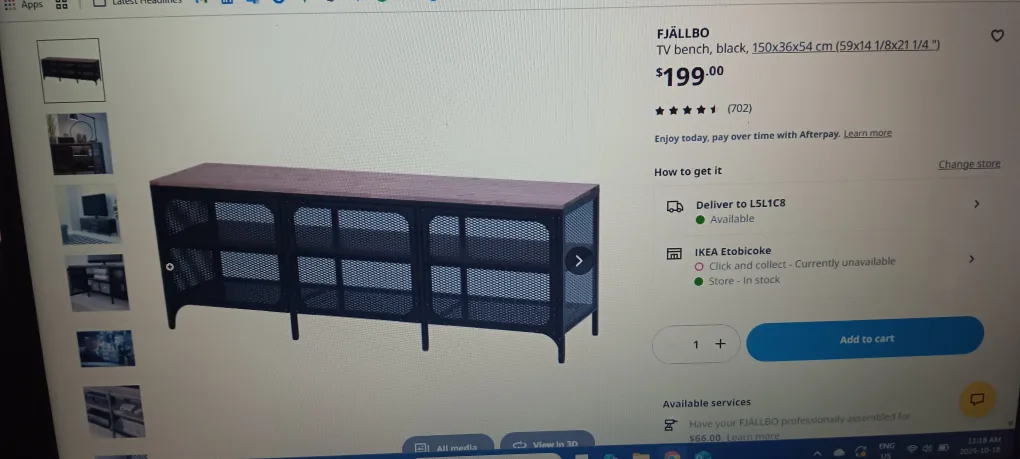 IKEA FJÄLLBO TV Bench, Black, 150x36x54 cm