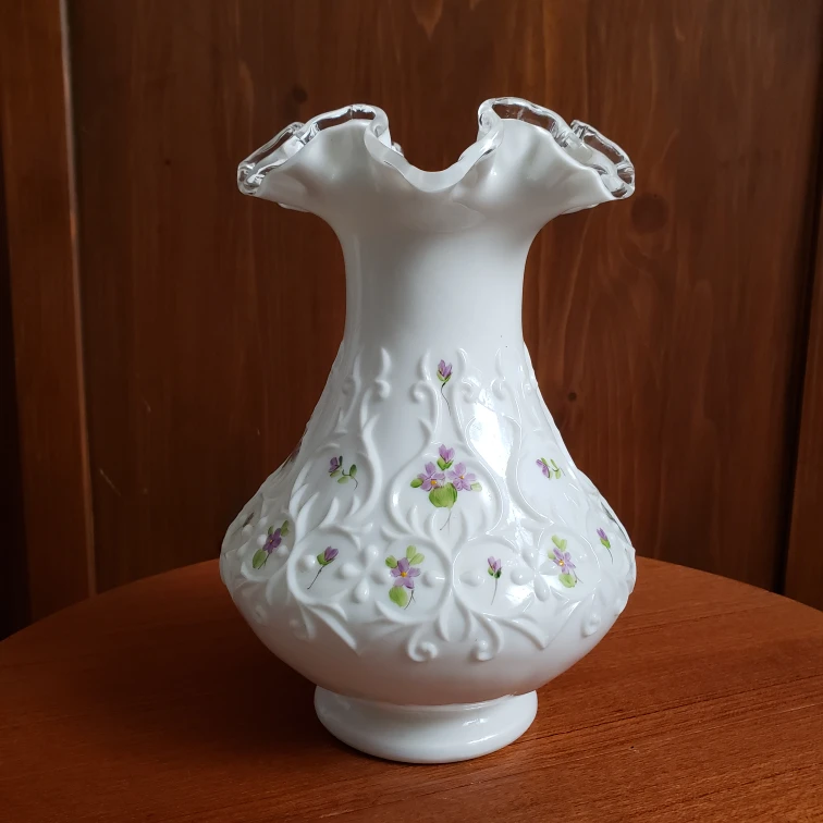 Fenton Handmade White Vase with Floral Design - photo 2