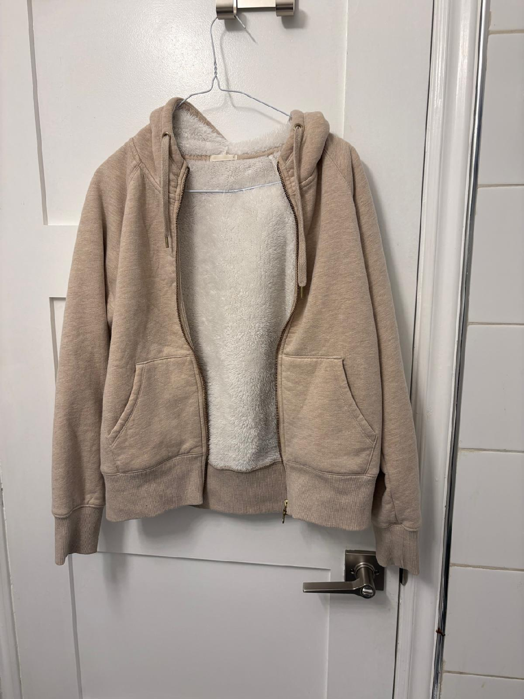 GU Beige Fleece-Lined Zip-Up Hoodie