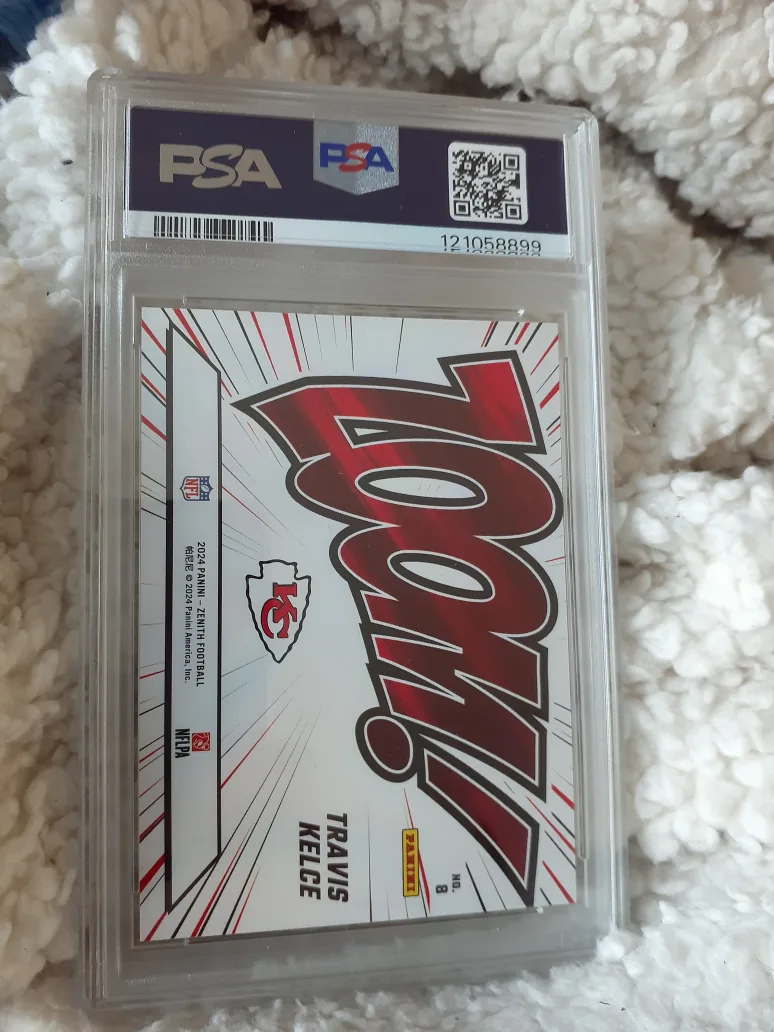 2024 Panini Zenith Travis Kelce Zoom Red Lightning PSA 10 image indicator(2)
