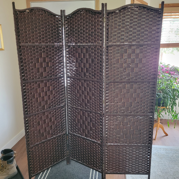 Brown Woven Room Divider - 3 Panel Screen