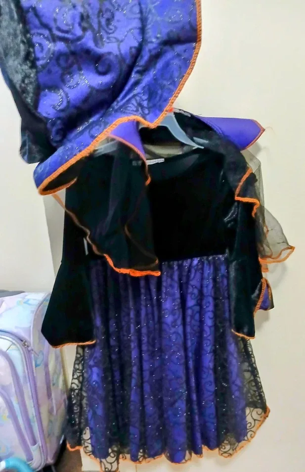 Kids Witch Costume - Purple & Black Dress with Hat