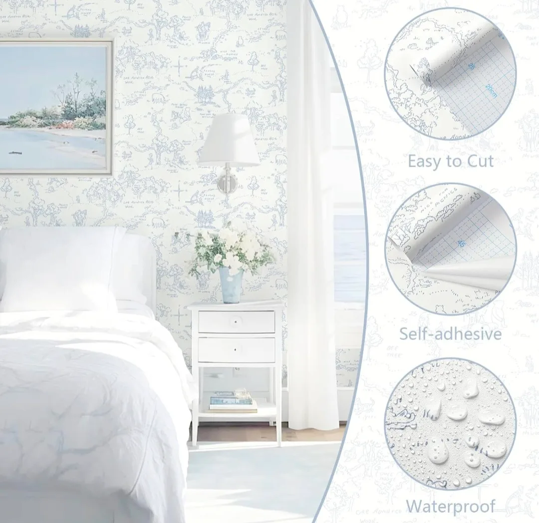 Blue Peel and Stick Vinyl Self-Adhesive Wallpaper 17.3" x 197" image indicator(2)