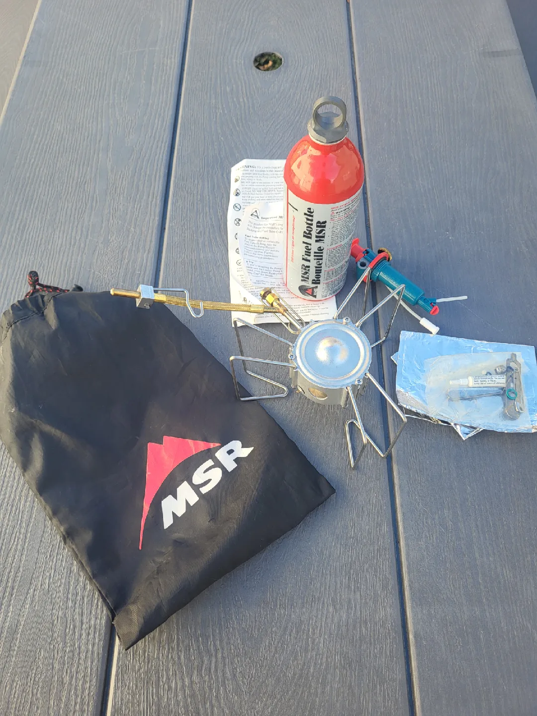 MSR White Gas Stove, Fuel Bottle & accessories