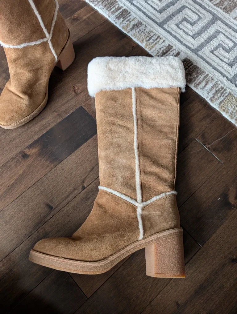 UGG Tan Suede Shearling Boots Size 8 image indicator(4)