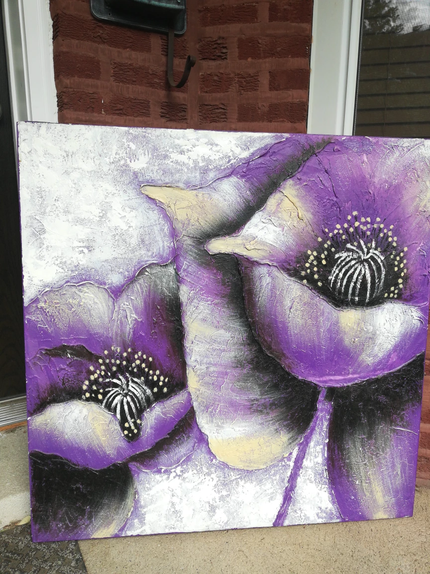 Purple Floral Textured Canvas Wall Art
