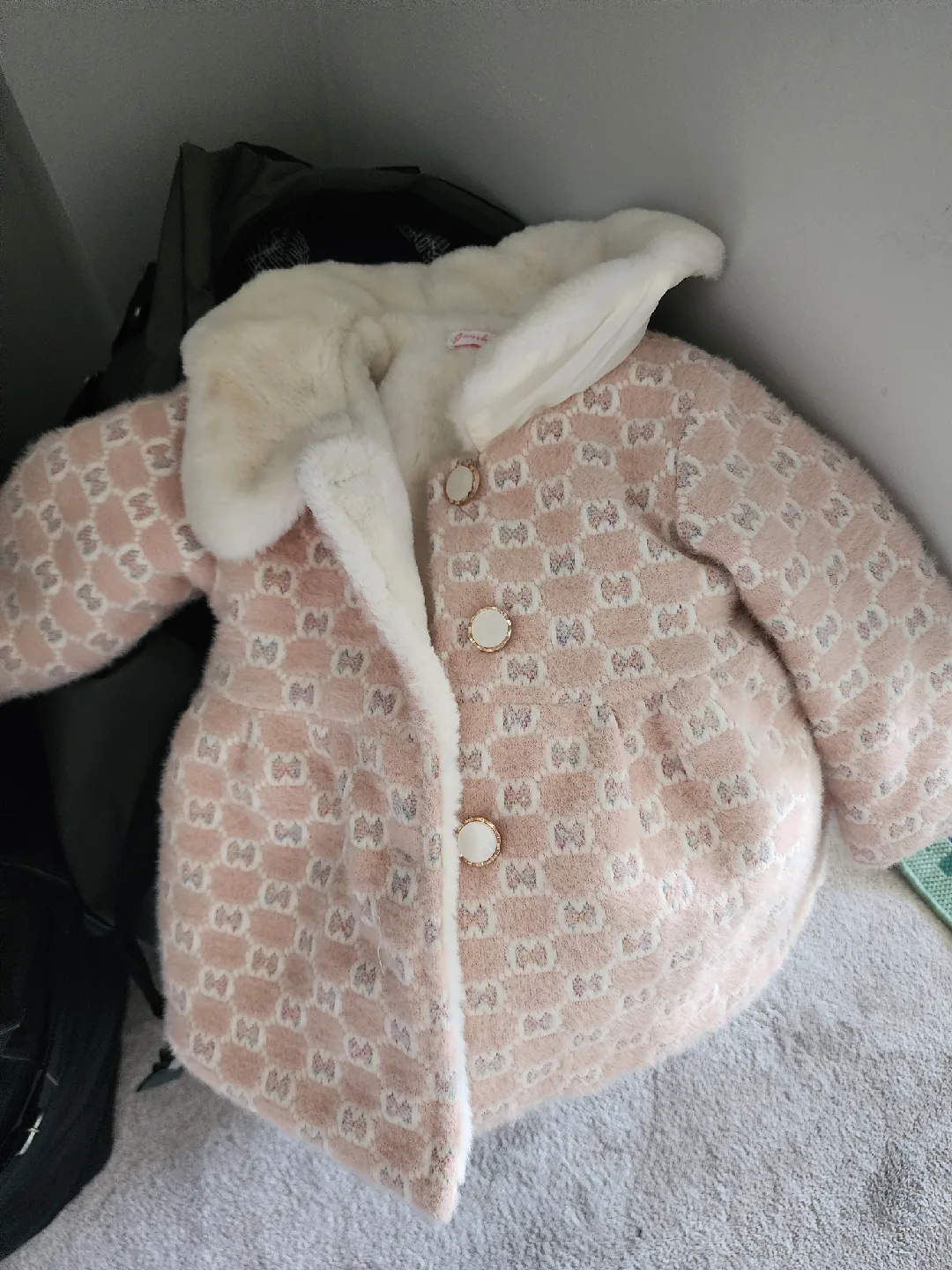 Girlish Pink Patterned Winter Coat thumbnail