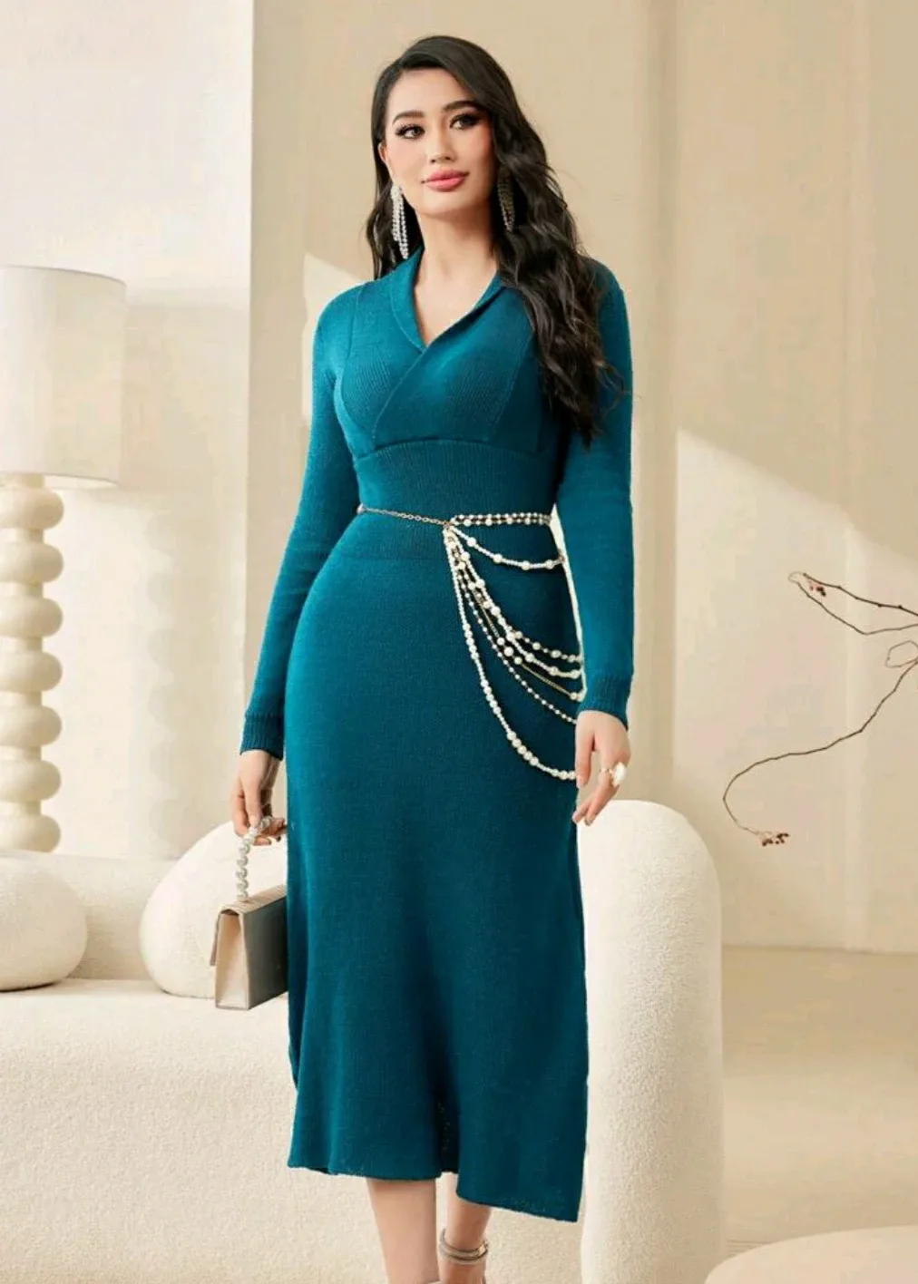 Teal Knit Midi Dress image indicator(2)