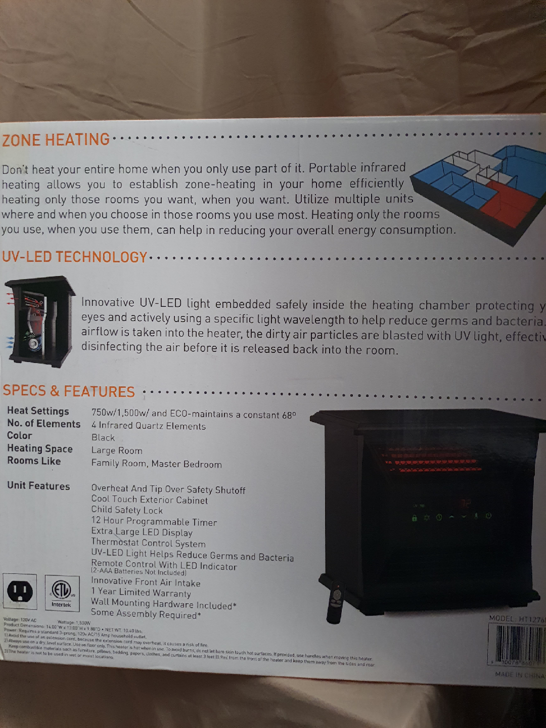 Lifesmart Infrared Space Heater with UV-LED Light - photo 3