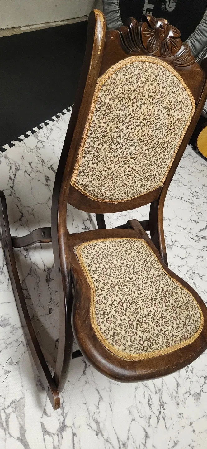 Antique Floral Upholstered Rocking Chair