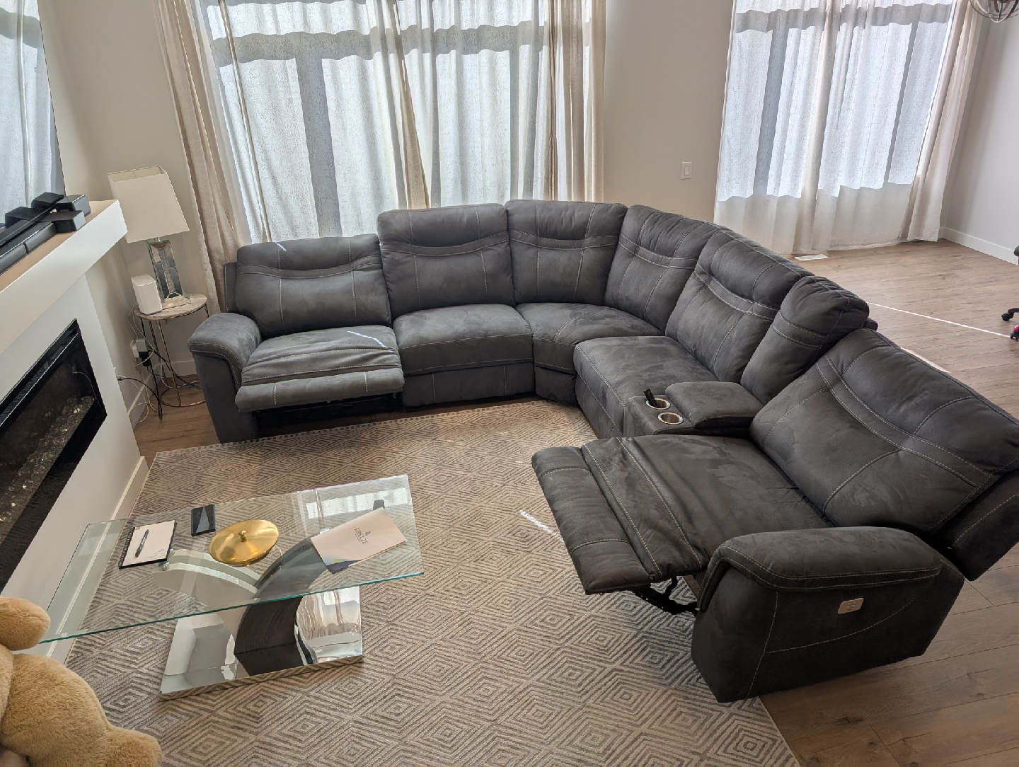 Grey Sectional Sofa with Reclining Seats - photo 3