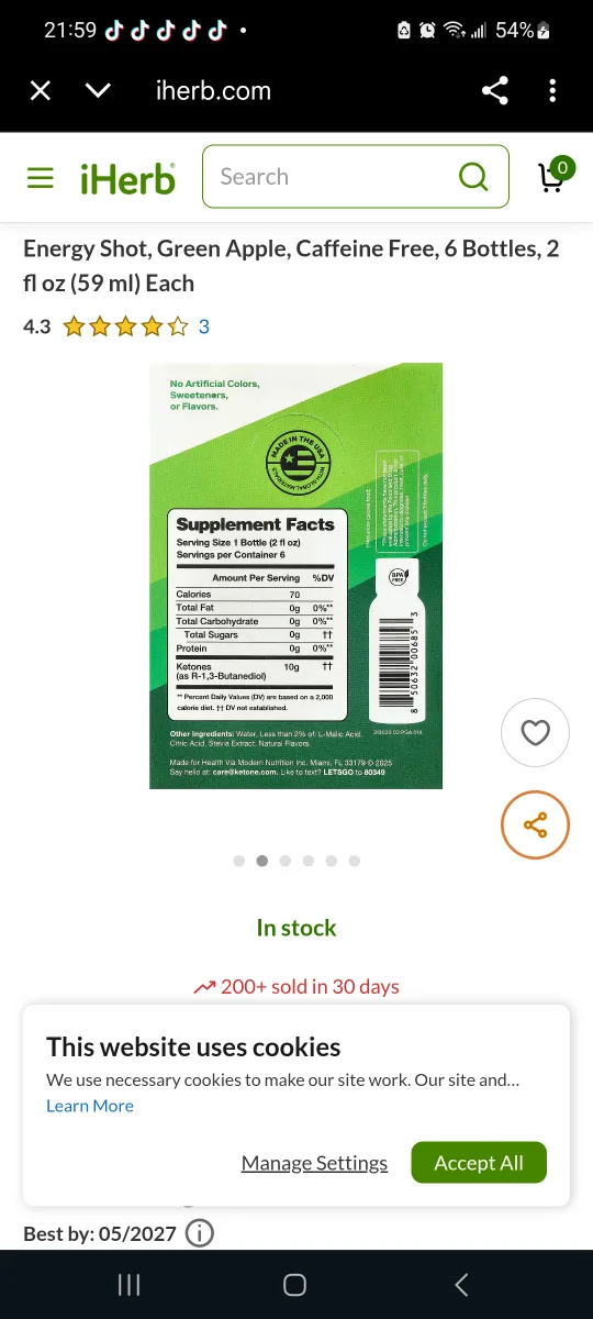 Ketone-IQ Energy Shot, Green Apple, 6 Bottles, New image indicator(2)