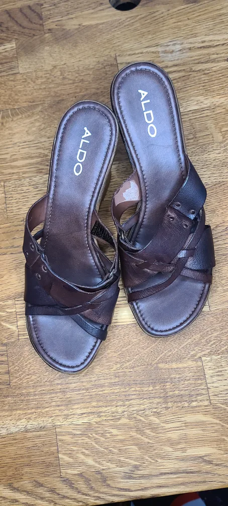 Aldo Brown Leather Wedge Sandals Size 40 image indicator(3)
