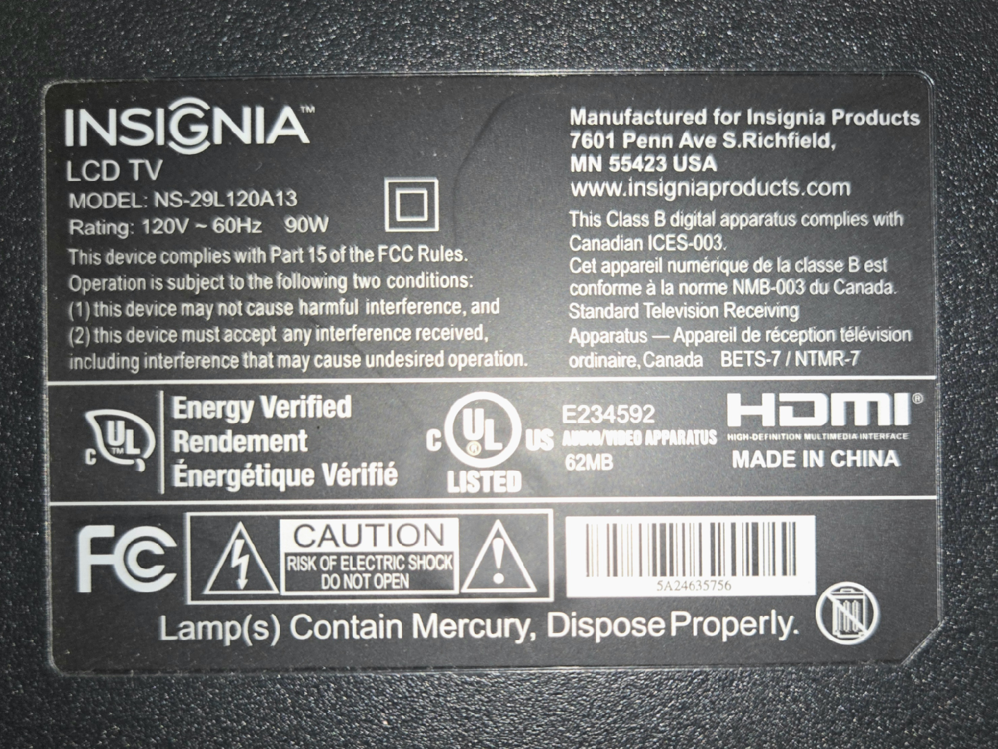 Insignia 29" LCD TV - Model NS-29L120A13 - photo 2