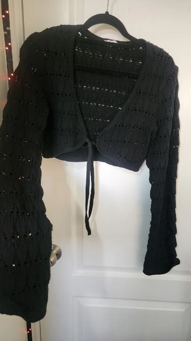 Black Crochet Tie-Front Cardigan image indicator(4)