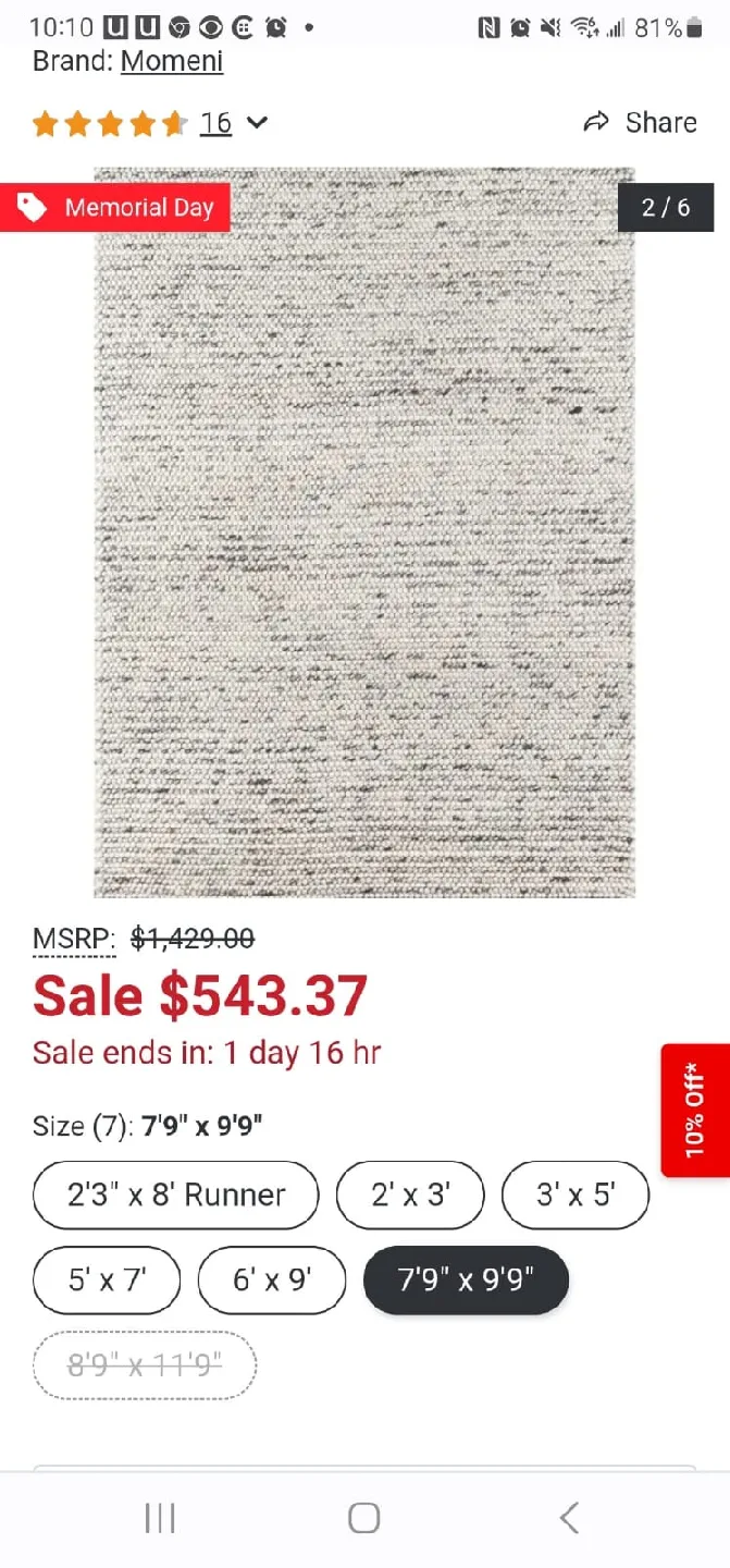 Momeni Andes Ivory Wool/Viscose Area Rug - 7'9" x 9'9" image indicator(5)