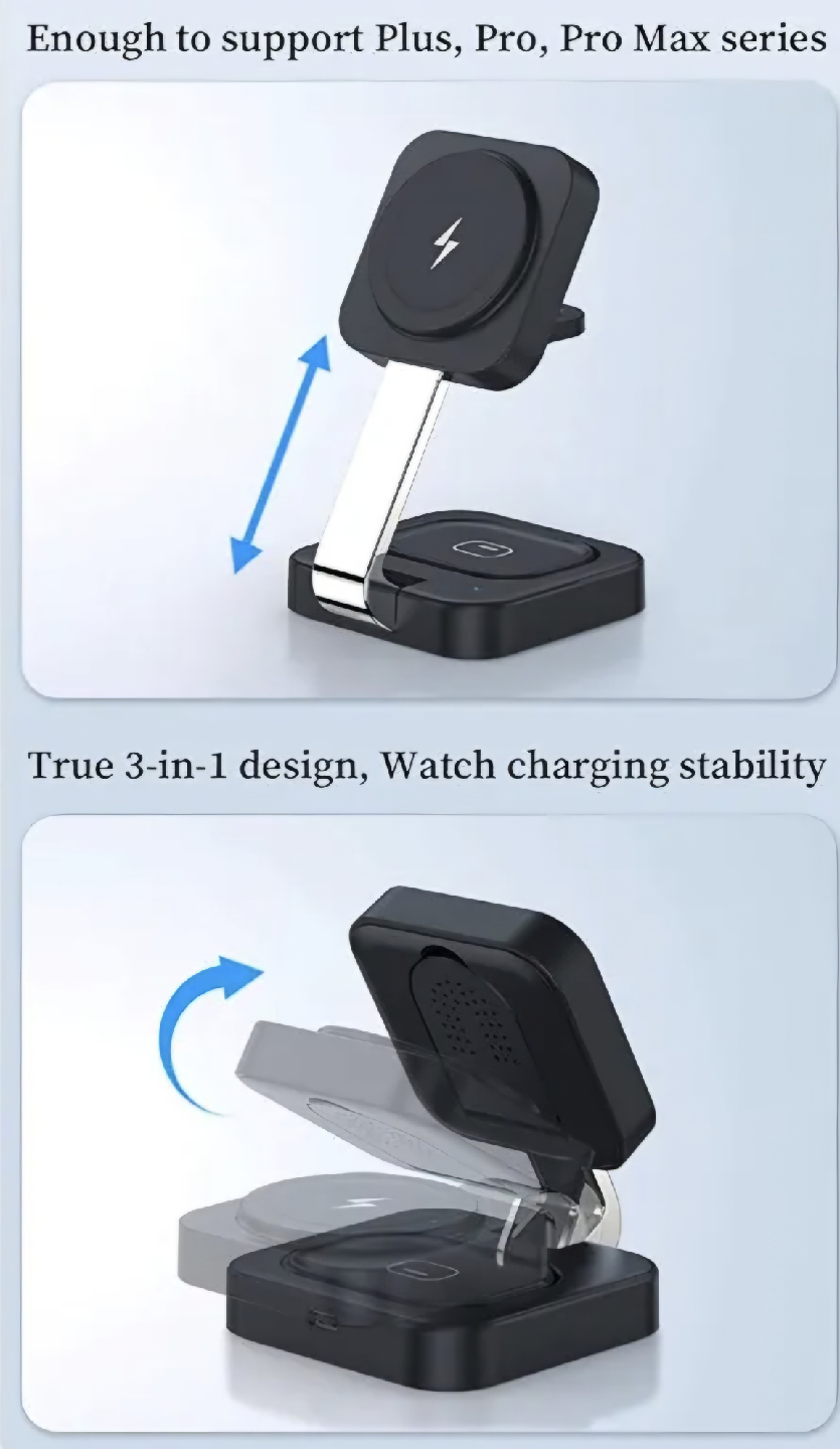3-in-1 Foldable Wireless Charger Stand - Portable - photo 2