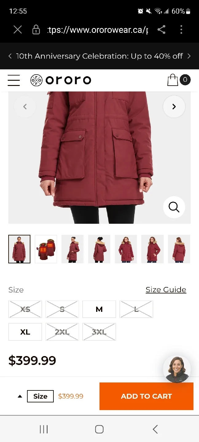 ORORO Heated Parka - Burgundy - Size M image indicator(2)