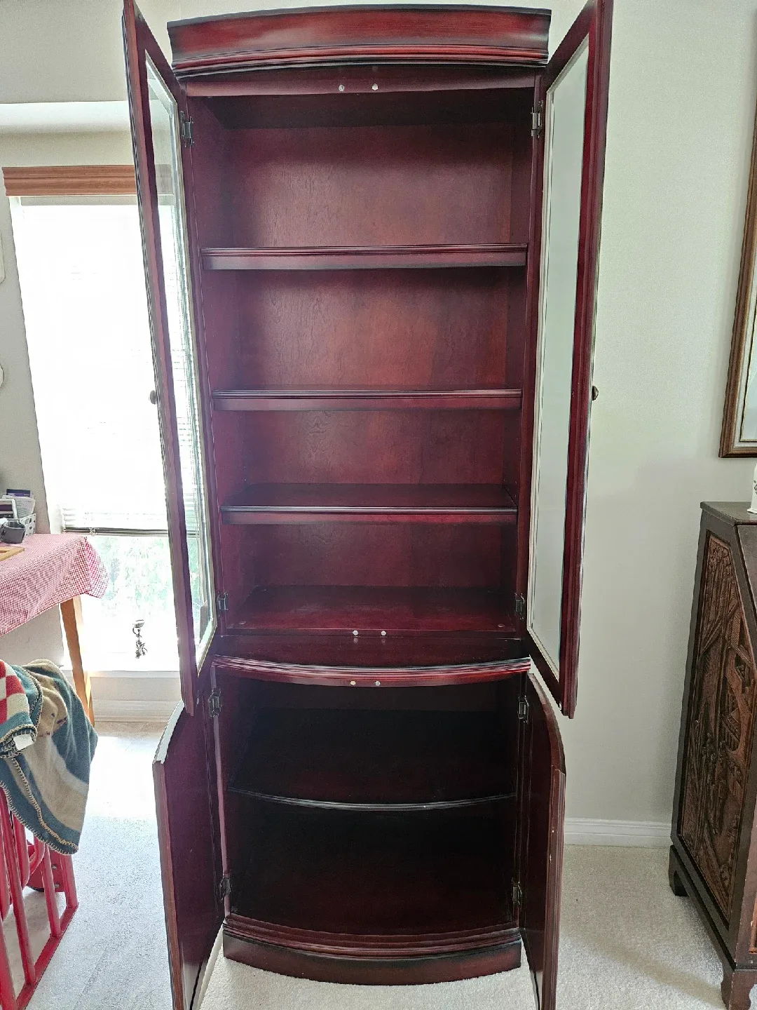 TWO Lovely Pieces of Bombay Mahogany Curio Cabinets image indicator(4)