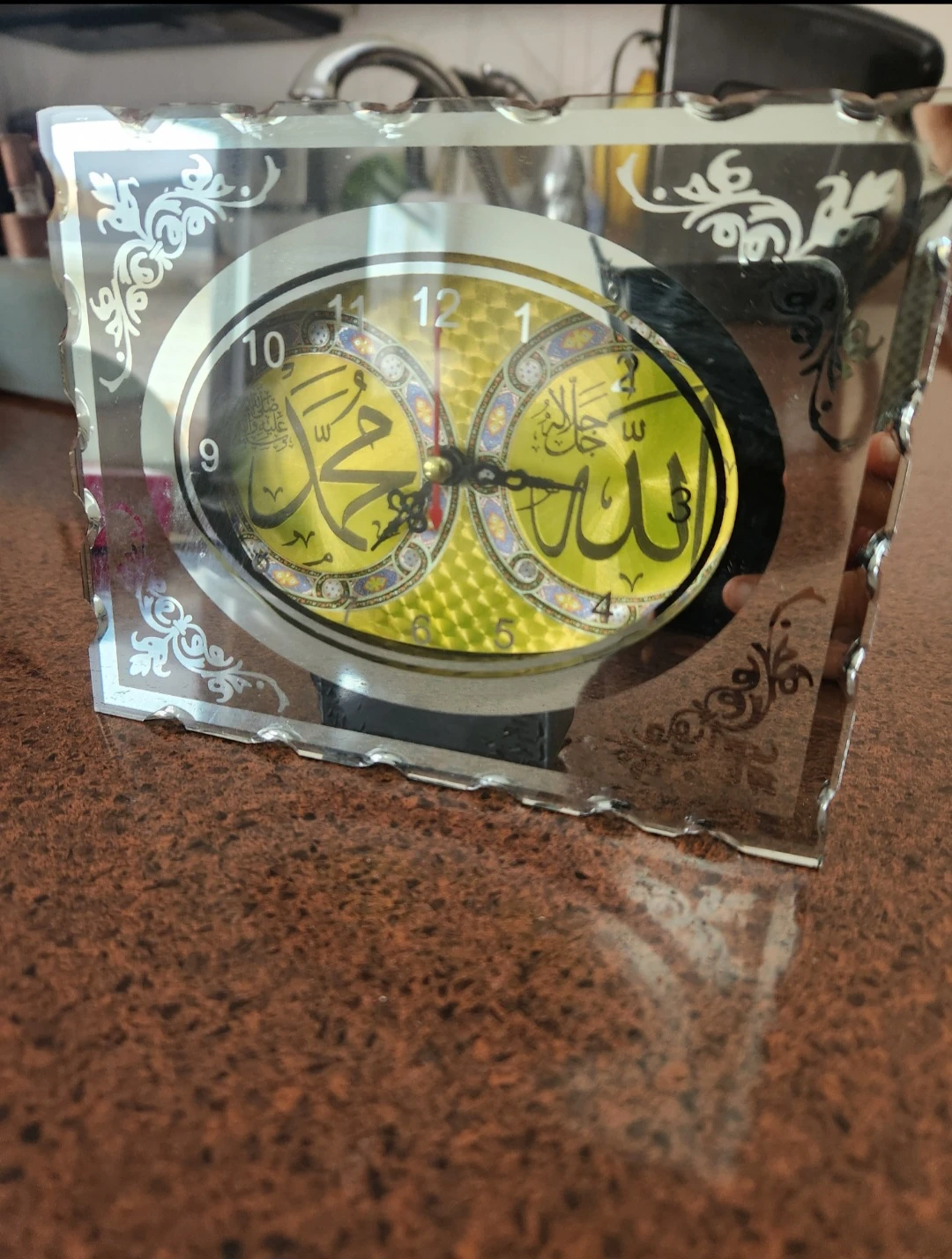 Glass Table Clock with Floral Box