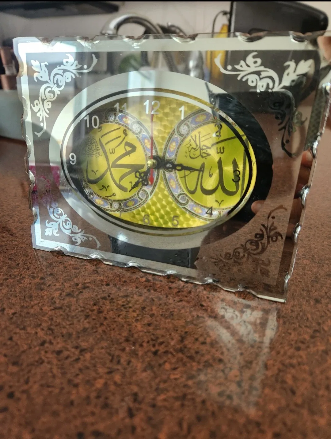 Glass Table Clock with Floral Box