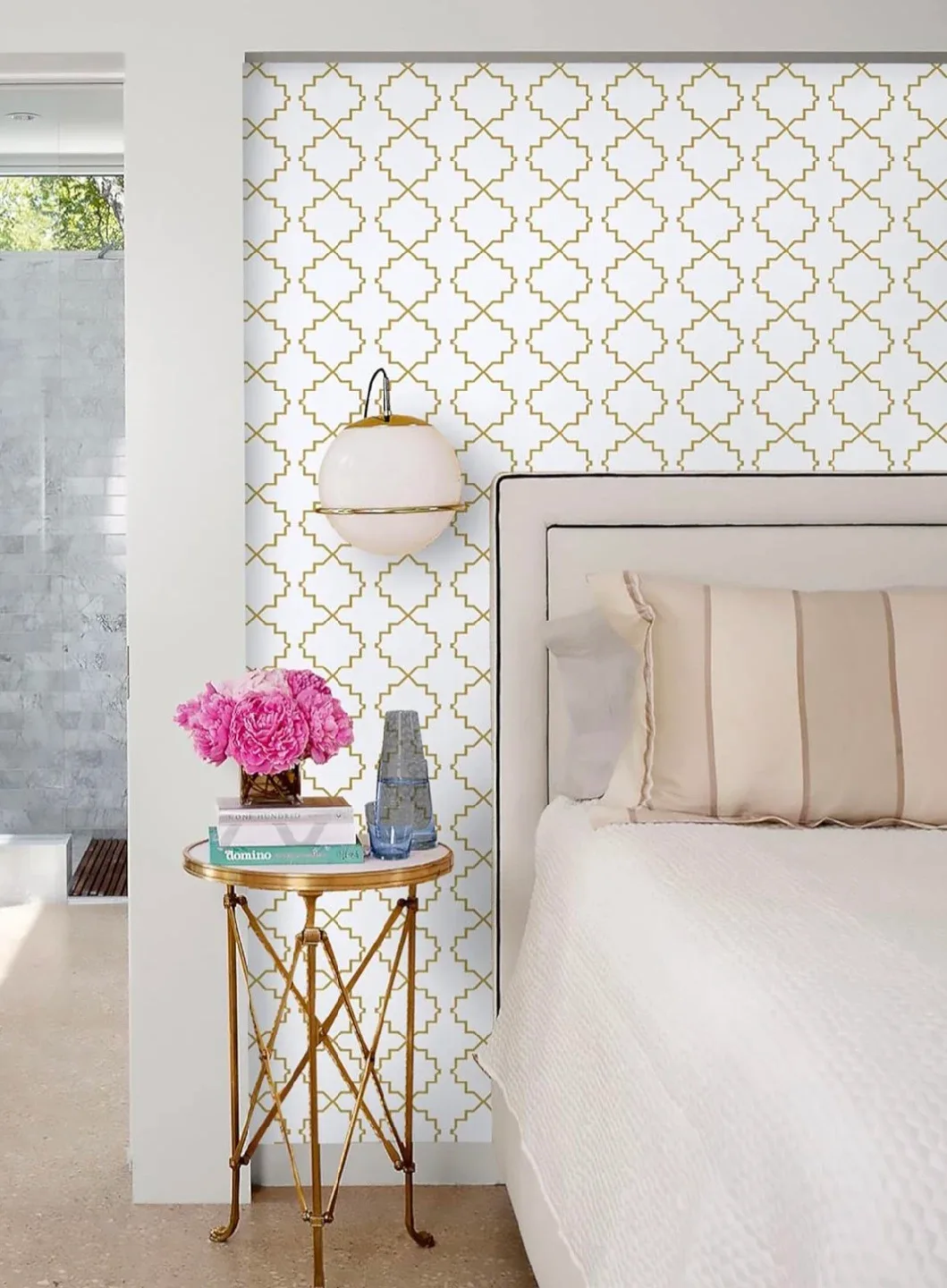 Set of 2 Geometric Gold & White Peel & Stick Wallpaper 13"×78.7" image indicator(7)